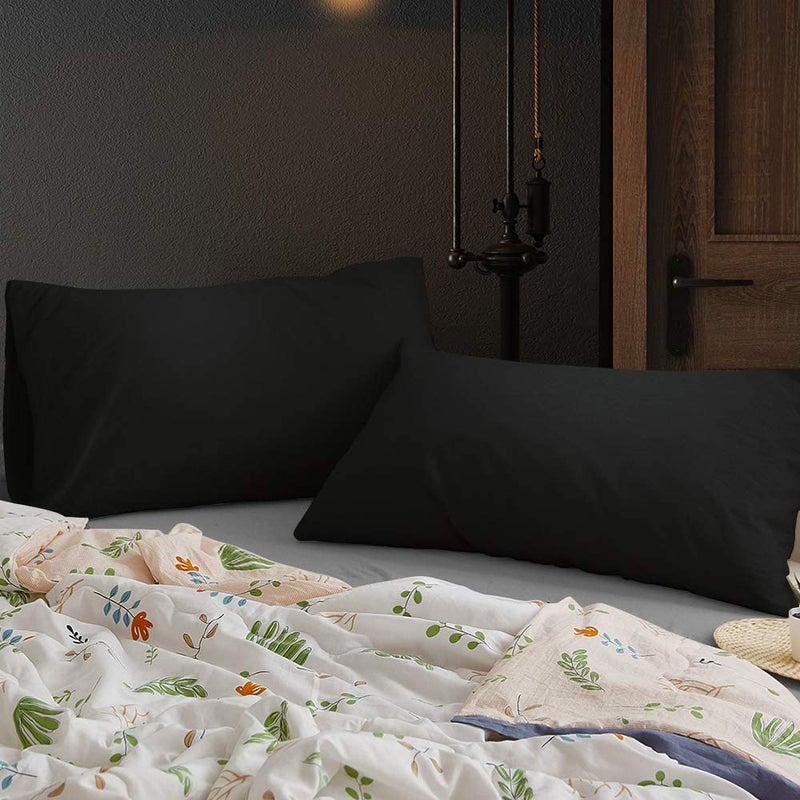 BEDSUM Microfiber Standard Pillowcases Set of 2, Soft Wrinkle Resistant and Easy Care Pillow Cases with Envelope Closure for Kids, 20x26 inches, Black - Image 5